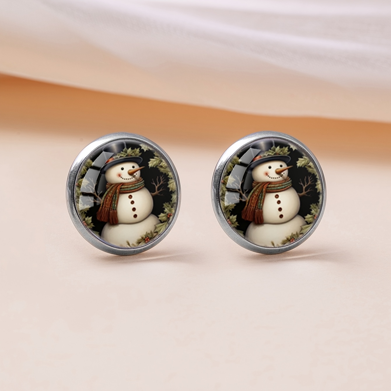Women's Retro Snowman Pattern Stud Earrings, Winter Gift